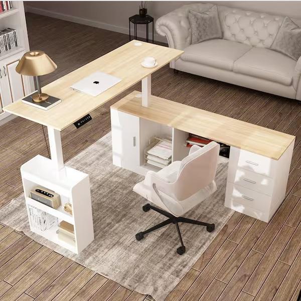 Home Decor - L-Shaped Adjustable Height Computer Desk, Parsons Chair, Leather Chair - Est Retail $2,418- 1 plt