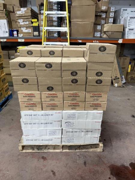 Pallet of Assorted Food Items – Butter Beans, Guava Preserves, Garden Vegetables & Oatmeal