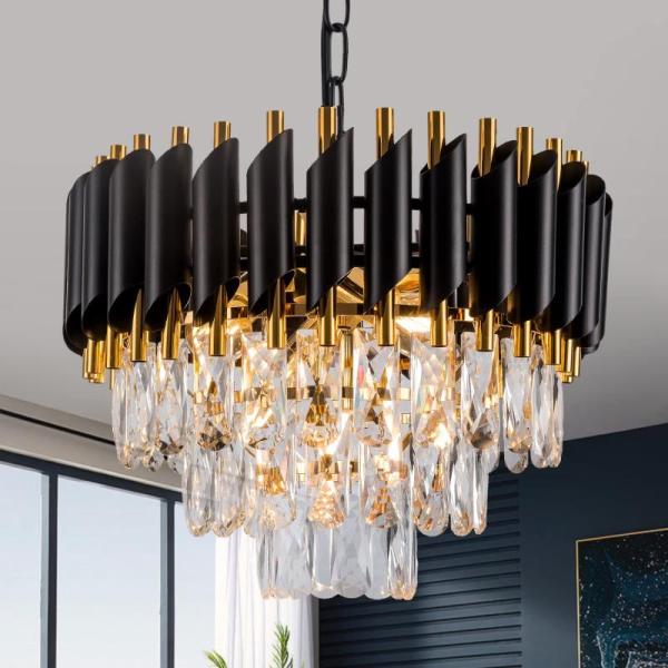 Home Improvement - Windimiley One Way Privacy Window Film, 3-Tier Black Gold Crystal Chandelier - MSRP $1,259