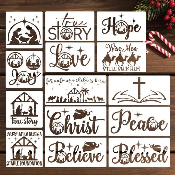 Home- 14pcs Christmas Nativity Stencils for Arts Crafts, Large Reusable Nativity Scene Stencils - MSRP $42,358