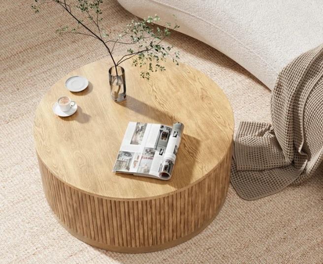 TRUCKLOAD- Furniture- Round Coffee Table with Solid Wood Veneer, Tie-Dye Washable Shag Area Rugs Non-Slip- MSRP $32,548