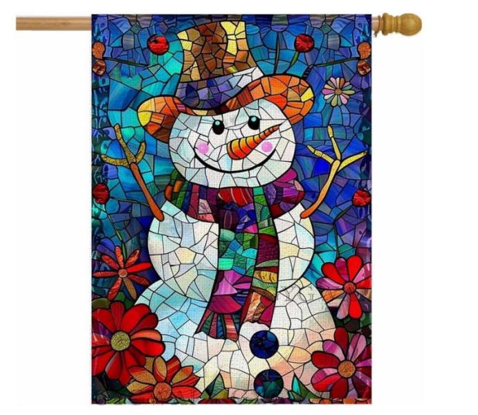Lawn & Garden- Stained Glass Christmas House Flag, Christmas Gnome House Flag 28x40 Inch- MSRP $1,179