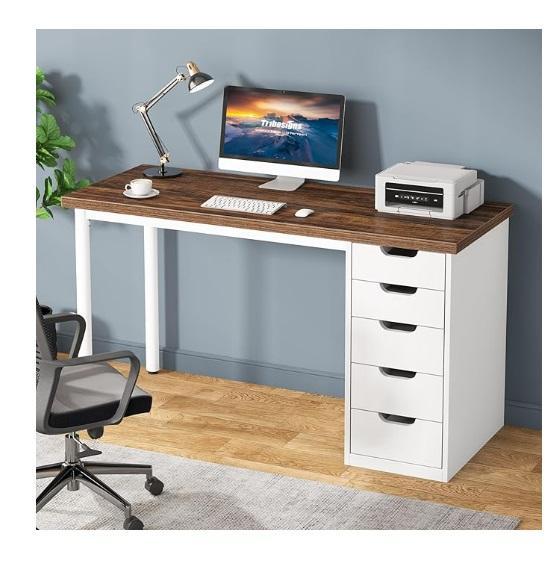 Tribesigns Computer Desk w/5-Drawers, SONGMICS 360 Swivel Bar Stools, 6-LED Lock Mirror Jewelry Cabinet - MSRP $1,243