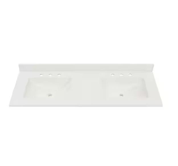 Plumbing - HDC Cultured Marble White Rectangular Double Sink Vanity Top, SINKOLOGY, KeonJinn - Est Retail $1,302- 2plts