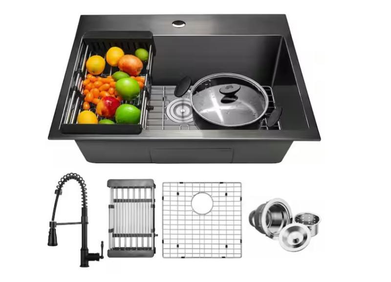 Plumbing - Matte Black Finished Stainless Steel, HANDCRAFTED DROP-IN, 30 INCH SINGLE BOWL- Est Retail $1,686- 1plt