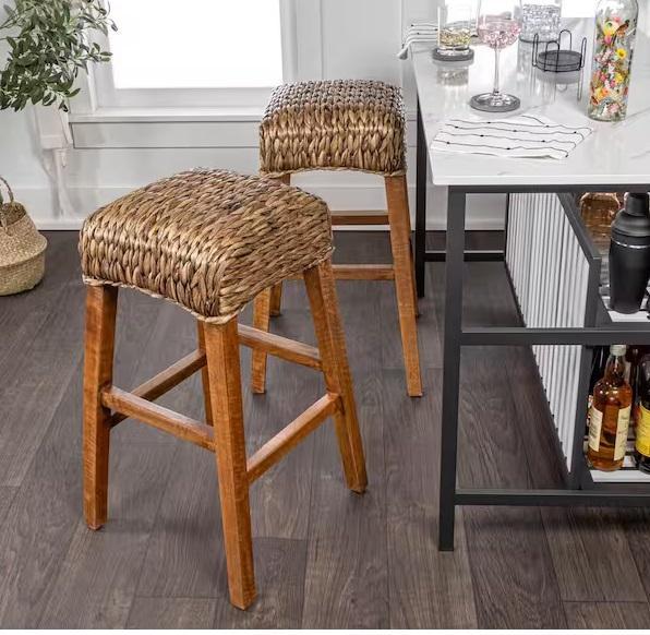 Mixed Lot - JONATHAN Y Maui 29.5in Rustic Bohemian Hyacinth/Wood Backless Bar Stools & More - Est Retail $1,133