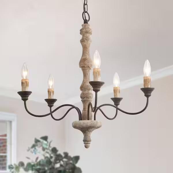 Lighting & Electrical - LNC Wood Candle Chandelier, Golden Lighting Vanity Light, LNC Pendant- Est Retail $4,809- 1 plt