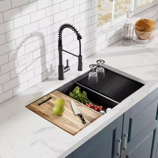 Plumbing - Glacier Bay Workstation Kitchen Sink, Bathroom Vanity Mirrors, Kitchen Sink Combo - Est Retail $2,357- 1 plt