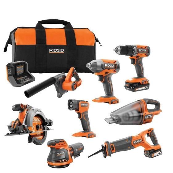 Tools - Ridgid 8-Tool Combo Kit, Milwaukee Tower Work Light - Est Retail $478