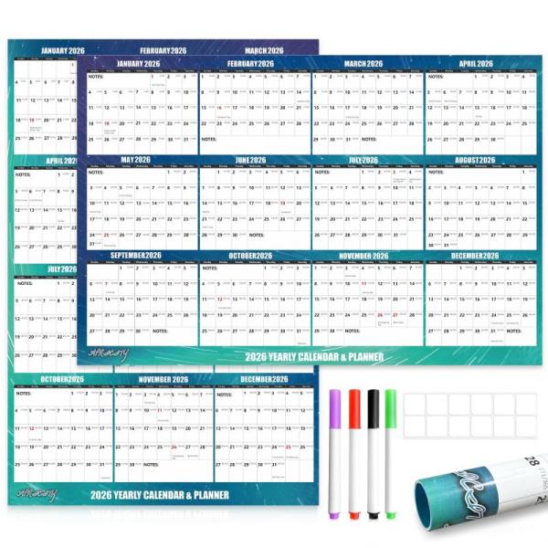 Office Supplies - Apricity 2026 Wall Calendar Dry Erase, Pistol Window Envelopes with Gummed Seal - MSRP $4,971