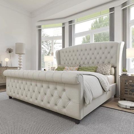 TRUCKLOAD - Furniture - Dulane Chenille Sleigh Bed, Bahi Chaise Lounge, Jampier Bed, Jamileth Bed - MSRP $30,692