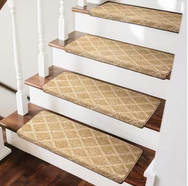 Flooring & Rugs - PURE ERA Diamond Trellis Khaki Non-slip Carpet Stair Treads, Daltile, MSI, HDC - Est Retail $1,178