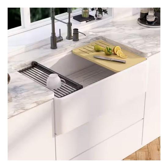 Plumbing - Eridanus Yorkshire Crisp White Fireclay 33 in. Single Bowl Kitchen Sink - Est Retail $1,558- 1plt