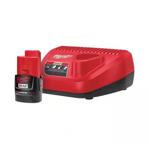 Milwaukee M12 12-Volt Lithium-Ion Compact Battery Pack 2.0Ah and Charger Starter Kit - MSRP $79