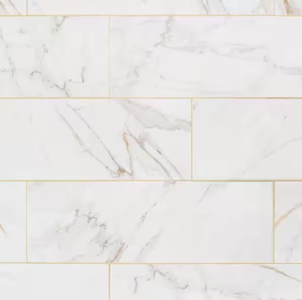 Pallet of Daltile LuxeCraft Calacatta Gold Marble 8inx24in Glazed Ceramic Wall Tiles - Est Retail $1,325