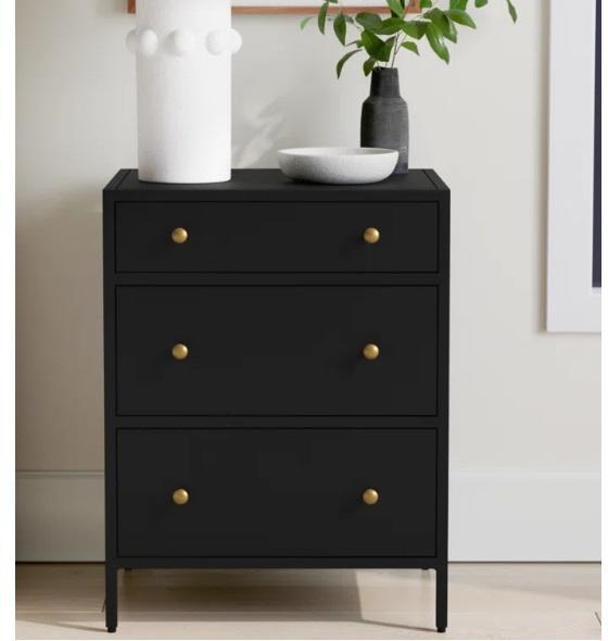 Housewares - Julina 3-Drawer Iron Nightstand, Haden Lambswool Boucle Upholstered Platform Bed Frame - MSRP $3,409