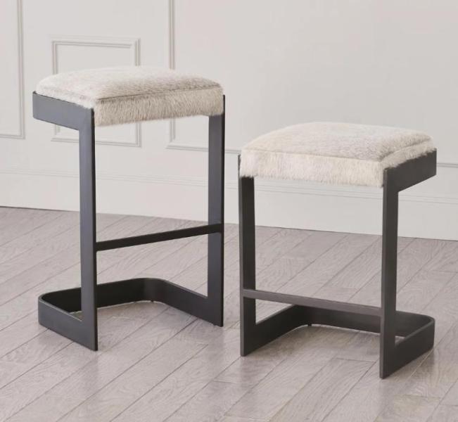 Furniture - Regan Bar Stool w/Grey Hair On Hide Graphite, Lejon Boucle Upholstered Accent Chair, Mercer41 - MSRP $3,017