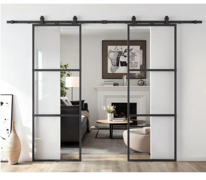 Housewares - Solid Wood Side Chairs, Trivon 8-Light Chandelier, Metal and Glass Sliding Barn Door Kits - MSRP $4,601