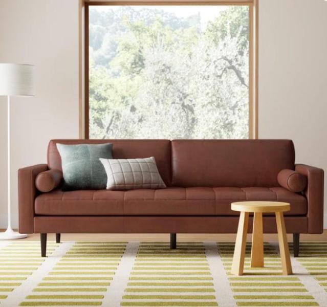 Truckload - Housewares - Arlo 88" Genuine Leather Sofa, Twin Palms Turtle Beach Cocktail Table, Ailany - MSRP $45,398