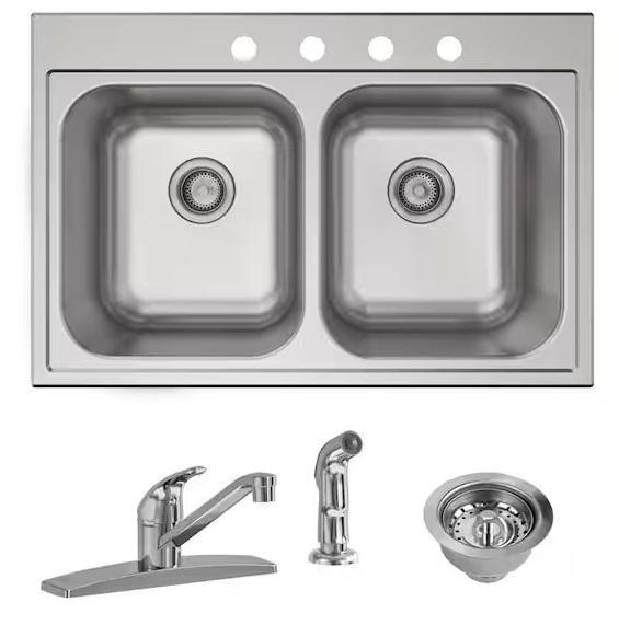 Plumbing- Elkay Parkway 33in Drop-in Double Bowl Sink, Glacier Bay Round Single Sink Vanity Top, HDC -Est Retail $1,929