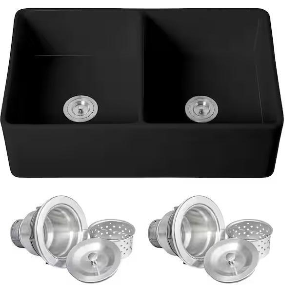 Plumbing - AKDY Double Bowl Apron-Front Kitchen Sink, Glacier Bay, HDC, Hampton Bay, Everbilt, HDX - Est Retail $1,930