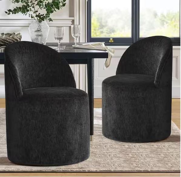 Pallet of LAOTIES Black Chenille Upholstered Barrel Dining Chairs - Est Retail $1,846