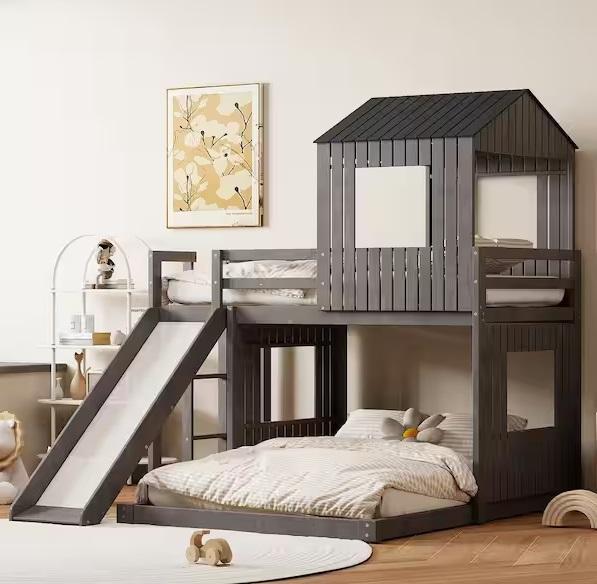 Home Decor - Harper & Bright Designs Wood Frame Twin over Full, Qualler, TRIBESIGNS WAY TO ORIGIN - Est Retail $1,605