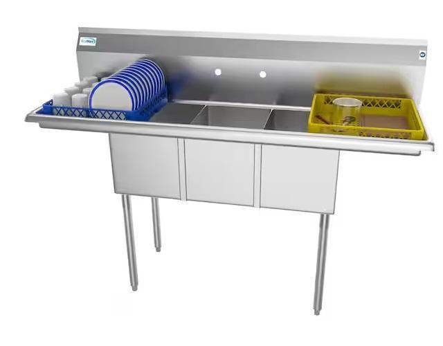 Plumbing - Koolmore 3 Compartments Commercial Sink, KeonJinn Vanity Mirror, HOLDRITE, Hampton Bay - Est Retail $2,890