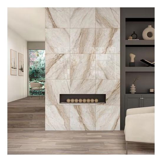 Flooring & Rugs - Daltile Rivermont Oro Polished Porcelain Stone Look Floor and Wall Tile - Est Retail $1,317- 1plt
