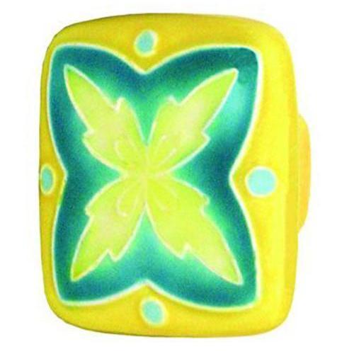 Hand‑Painted Square Yellow & Teal Ceramic Cabinet Knob