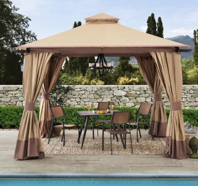 Housewares - Sunjoy 12x12ft Aluminum Frame 2-Tier Steel Soft Top Gazebos, Velvet Tufted Club Chair - MSRP $2,817