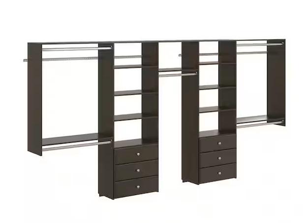 Closet Evolution 120inW-144inW Espresso Wood Deluxe Closet System - Est Retail $1,427
