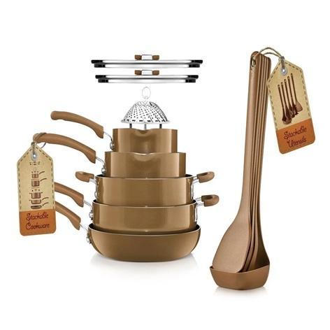 New, Unprocessed! - NutriChef 17-Piece Non-Stick Cookware Set, Brown - MSRP $54