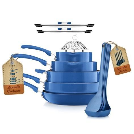 New, Unprocessed! - NutriChef 17-Piece Non-Stick Cookware Set, Blue - MSRP $131