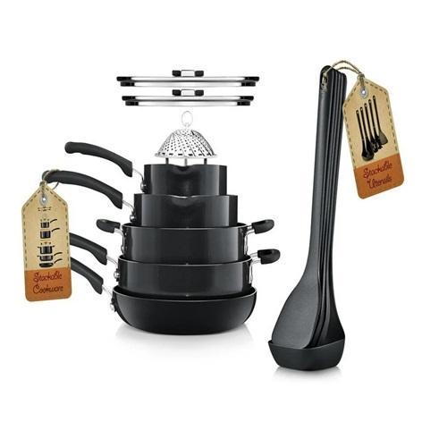 New, Unprocessed! - NutriChef 17-Piece Non-Stick Cookware Set, Black - MSRP $100