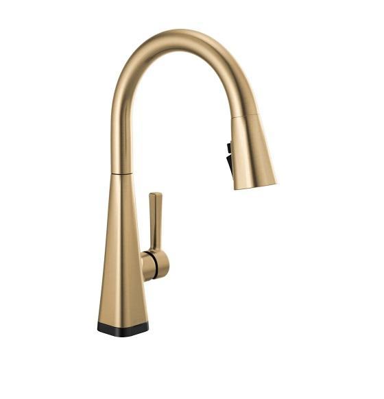 Delta Lenta Brushed Gold Touch Kitchen Faucet, Nathan James Iris Mid-Century Nightstand, Mattress Topper - MSRP $2,203