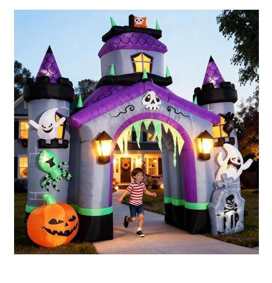 ZPISF Halloween Inflatables Giant 12.5ft Haunted House, Roravilila 3-Light Oil Rubbed Bronze Lights - MSRP $1,538