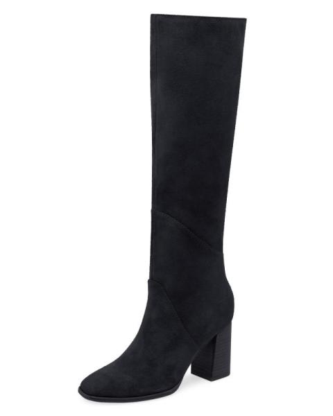 Shoes - Tscoyuki Black Square-Toe Knee High Boots, Coutgo Knee High Boots Square Toe Boots, Stiletto Boots -MSRP $1,882