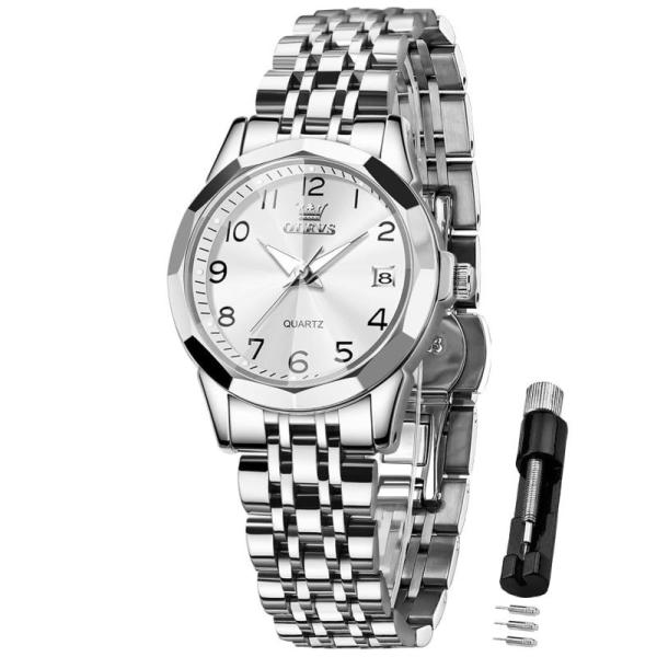 Watch - OLEVS Silver Women Watches, Meliya for Garmin Vivoactive 5, OLEVS Women Watches Business Dress  - MSRP $4,428