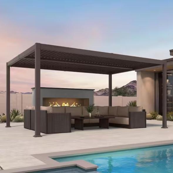 Doors & Windows- PURPLE LEAF 11.6 ft. x 15.1 ft. Bronze Aluminum Outdoor Louvered Pergola  - Est Retail $2,655- 1plt