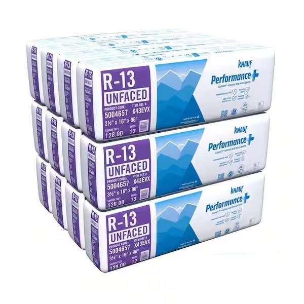 Pallet of Knauf R13 Unfaced Fiberglass Insulation Batts