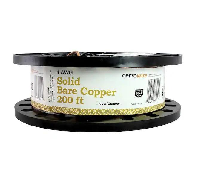 Lighting & Electrical - Cerrowire 200ft 4-Gauge Solid Bare Copper Grounding Wire, Southwire - Est Retail $4,414