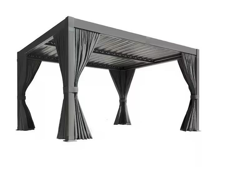 VIWAT 12ftWx10ftD Aluminum Pergola with Adjustable Louvered Roof, Waterproof Curtains & Nets - Est Retail $1,491