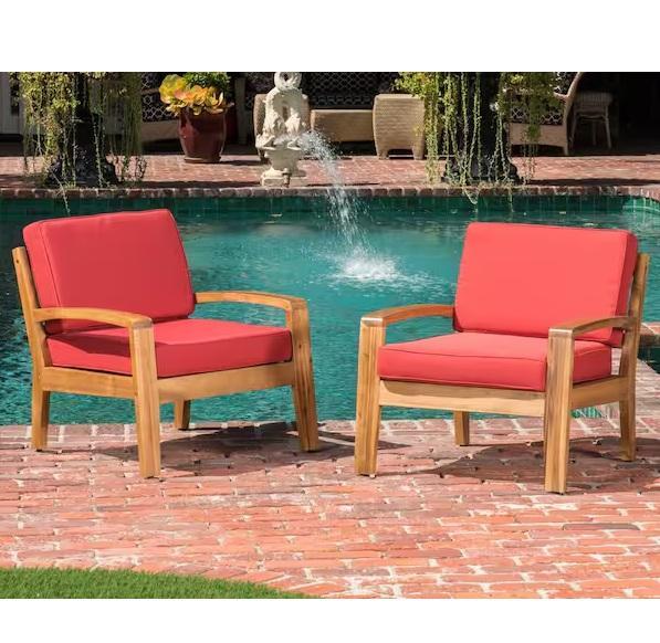 Three Noble House Teak Finish Wood Outdoor Patio Lounge Chairs - Est Retail $1,277
