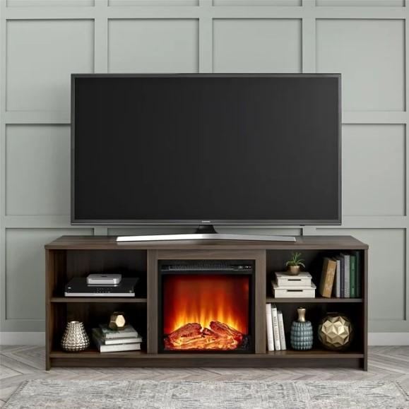 Furniture - Fireplace TV Stand, 2 Drawer Dresser with Pull-Out Desk, Cane TV Stand - MSRP $2,098