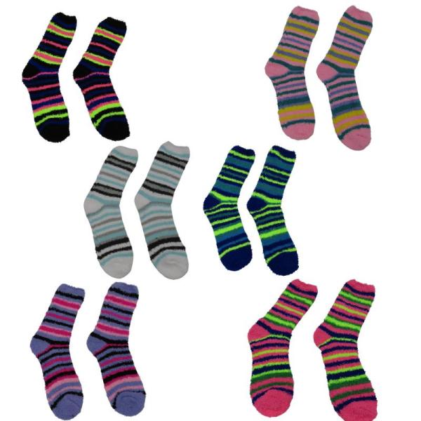 180 Pairs Of Fuzzy Warm Stripe Comfortable Women's Crew Socks