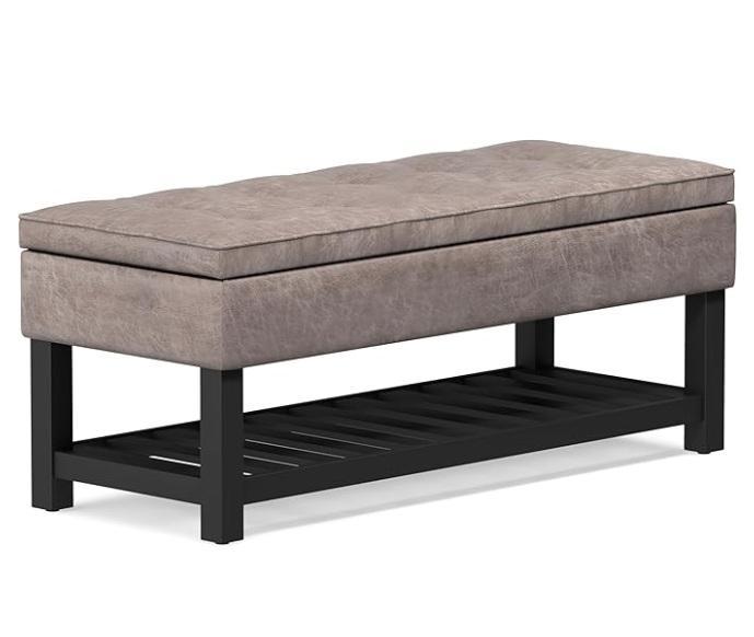 SIMPLIHOME Cosmopolitan Storage 44in Ottoman Bench, Madison Park Accent Bench, Beistle Eiffel Tower Prop - MSRP $1,432