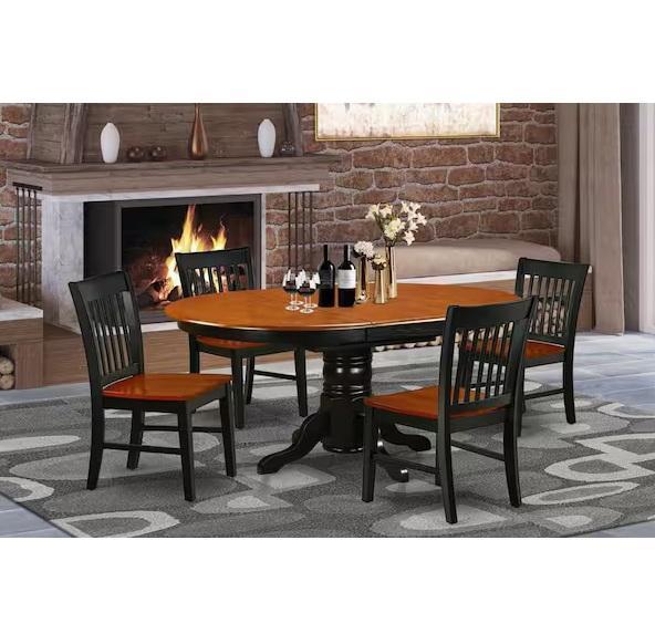 East West Furniture 5pc Oval Black & Cherry Finish Solid Wood Top Dining Table/Chairs Set - Est Retail $891