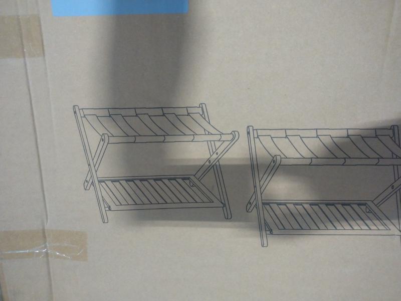 Smuxee Walnut Luggage Racks, Hoolerry 5pcs Wire Shelf Covers, Signature Design by Ashley Dinning Chairs - MSRP $2,150