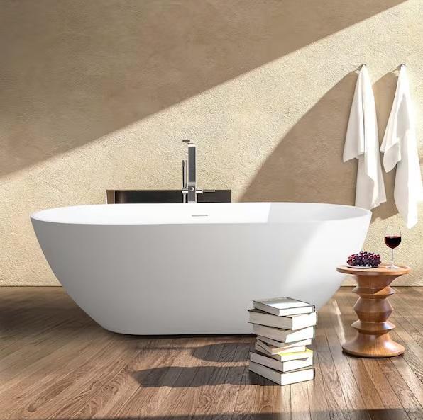 Xspracer Moray 69inx30in Solid Surface Stone Resin Flatbottom Freestanding Double Slipper Bathtub - Est Retail $1,846